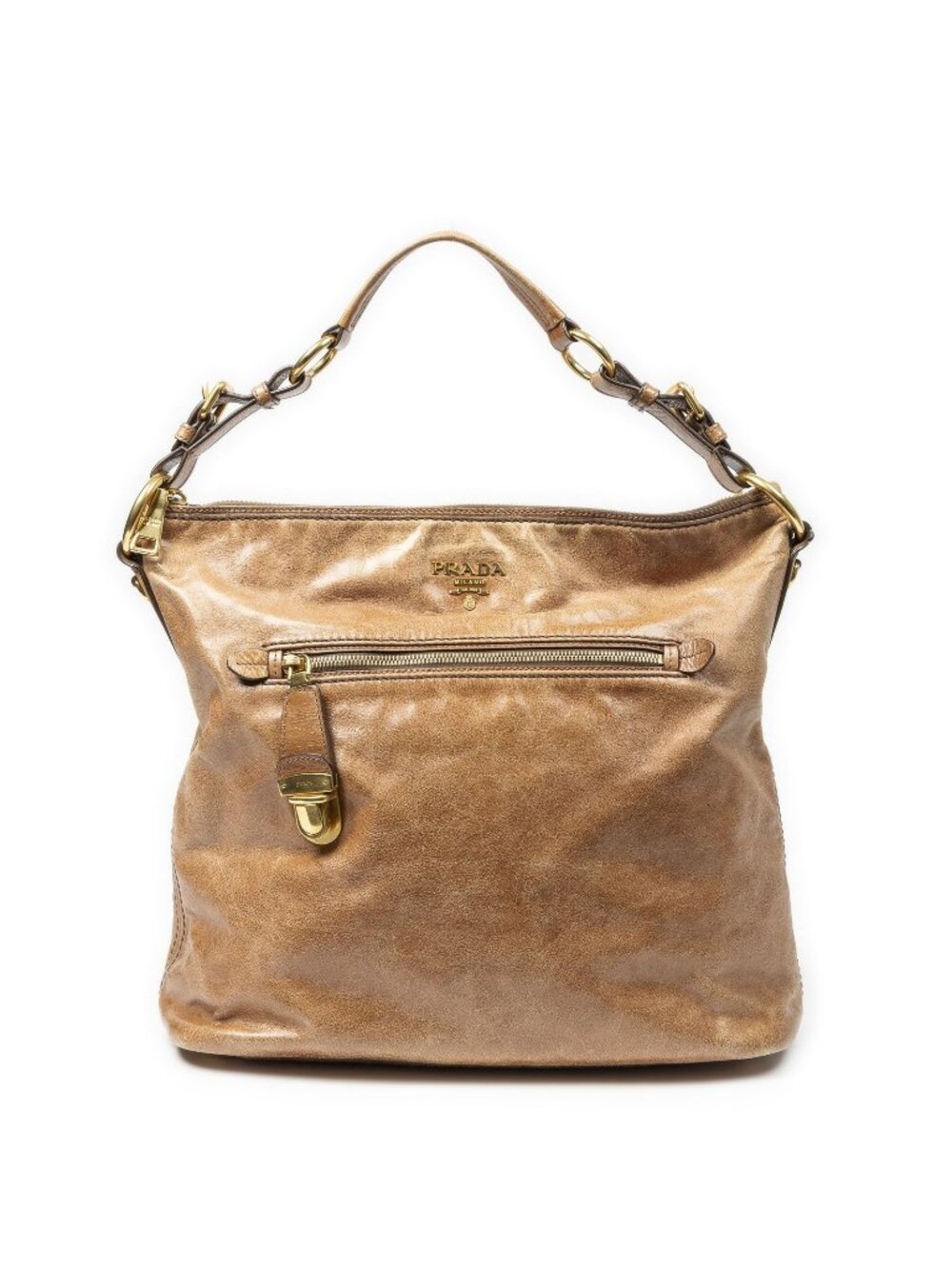 Prada Large Pocket Ring Hobo Brown Vitello Luxe